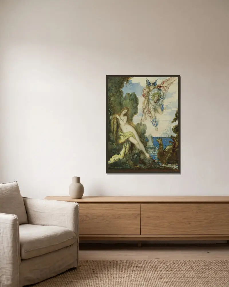 Persee Et Andromede av Gustave Moreau inramad på en vägg