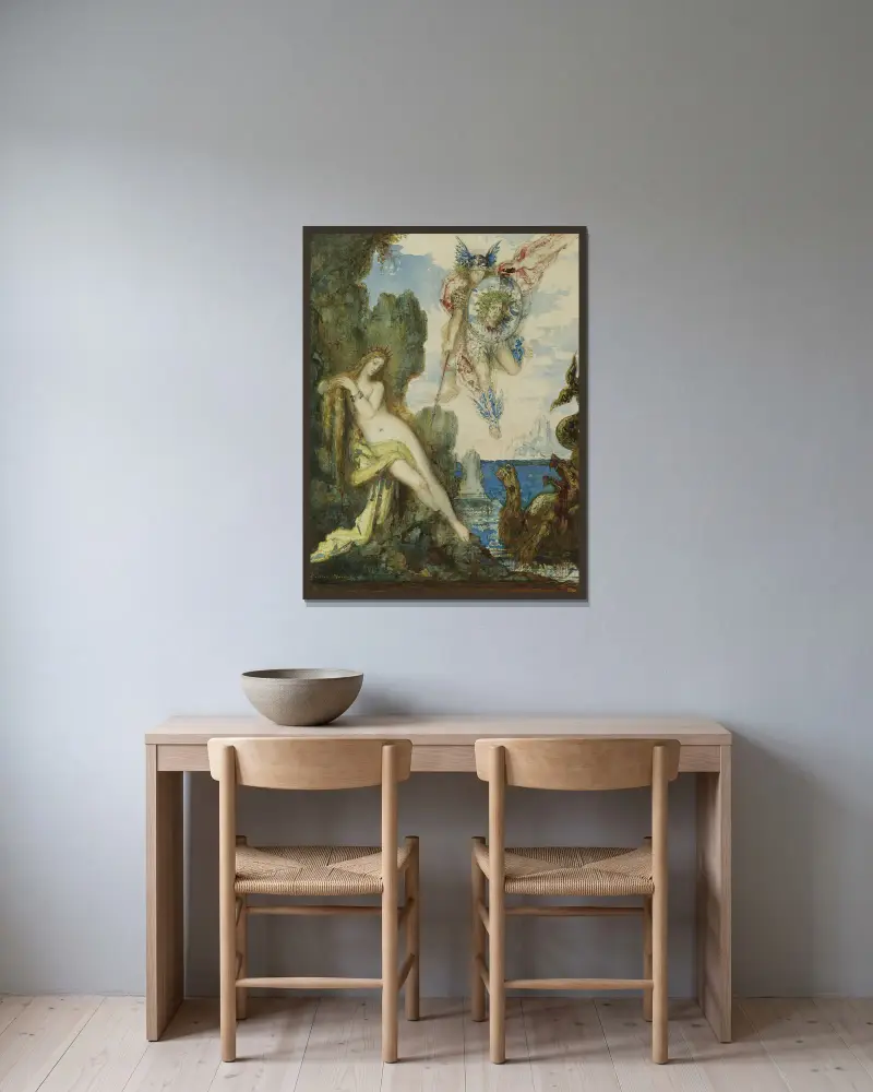 Persee Et Andromede av Gustave Moreau inramad på en vägg