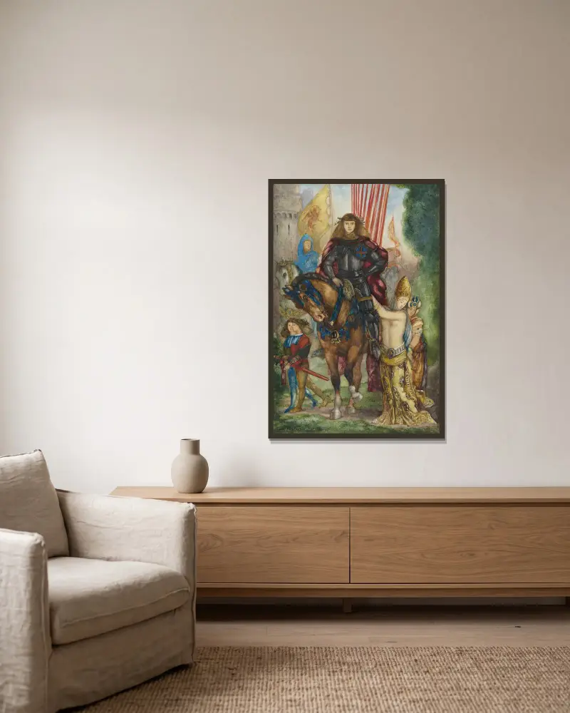 Reiter und Gefangene von Gustave Moreau gerahmt an einer Wand