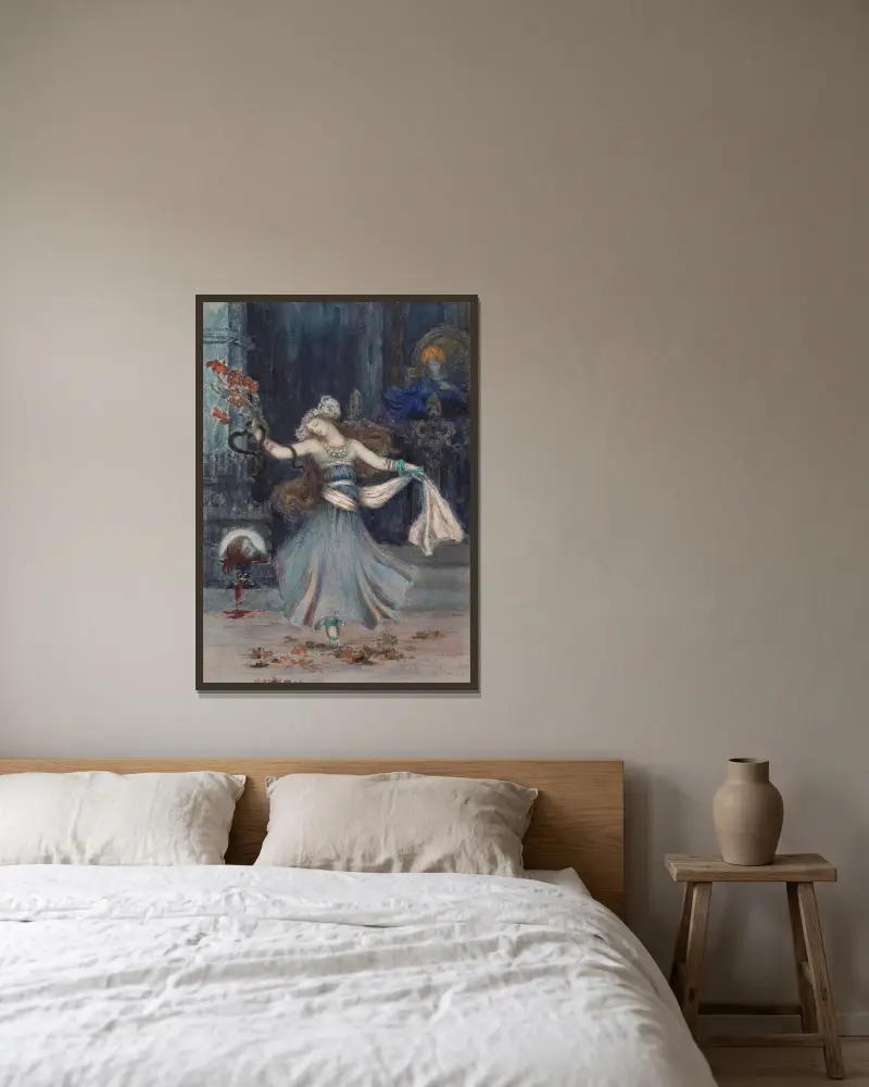 Salome tanzt vor dem Haupt Johannes des Täufers von Gustave Moreau gerahmt an einer Wand