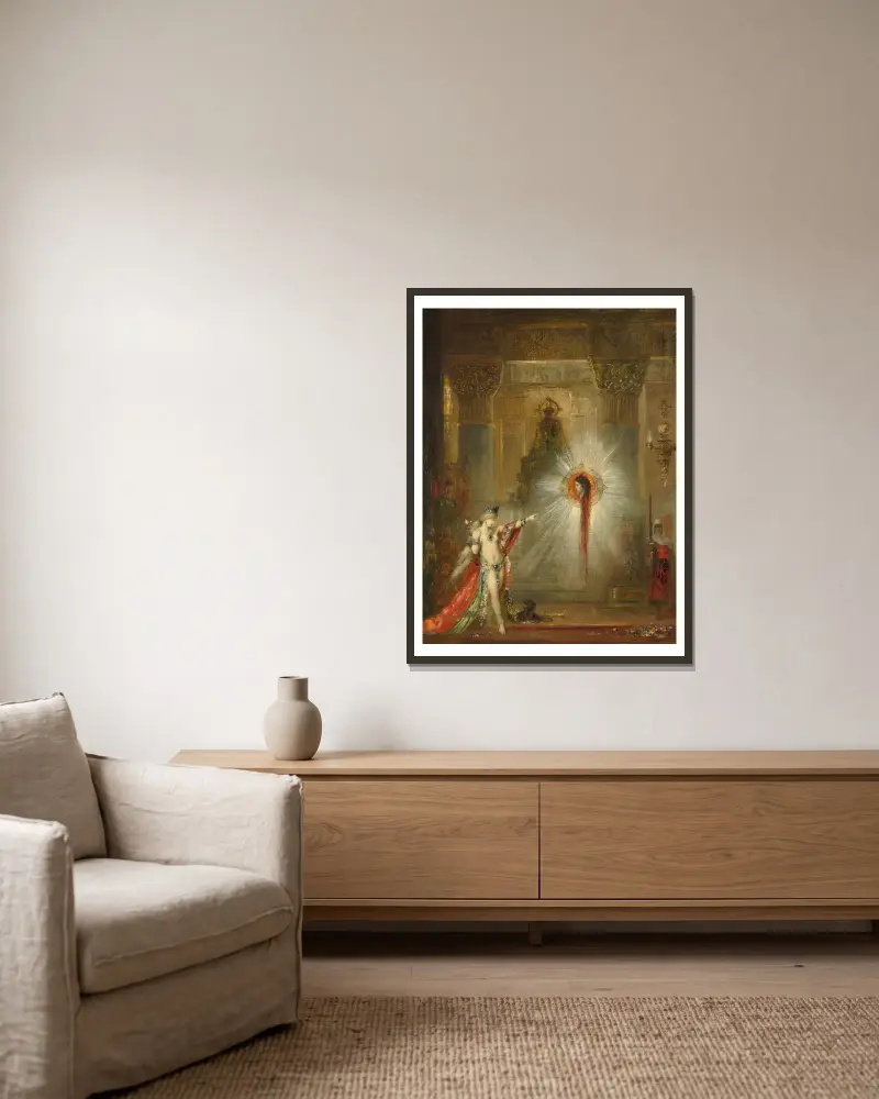 The Apparition, 1876 – nr 2 av Gustave Moreau inramad på en vägg