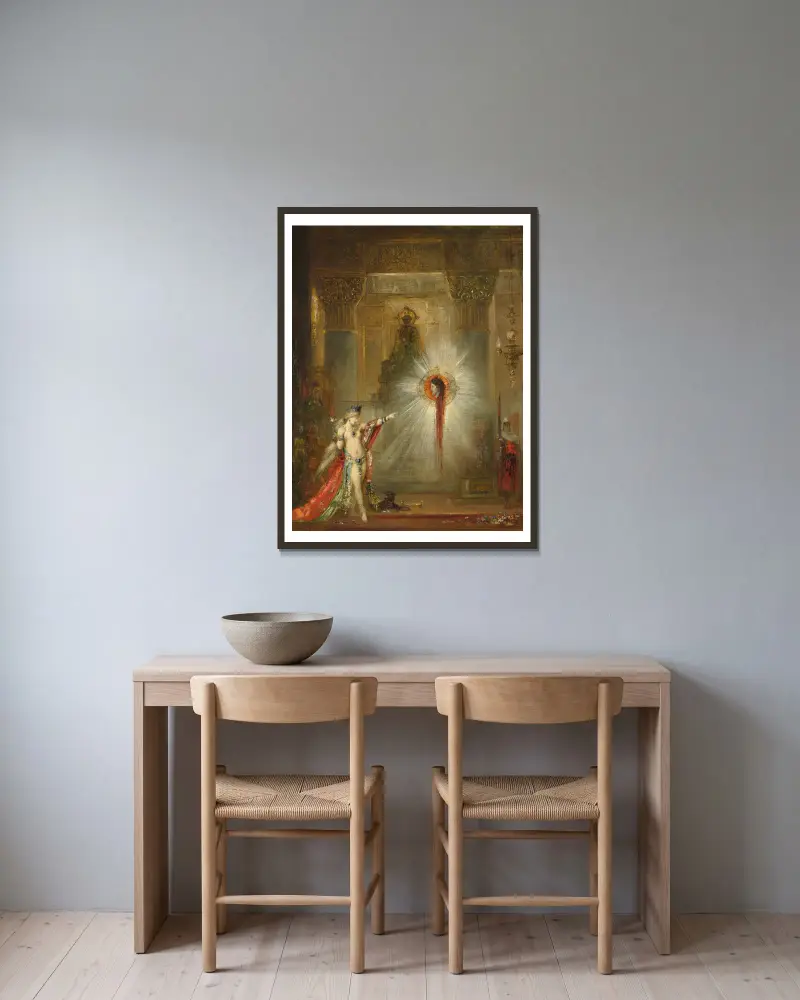 The Apparition, 1876 – nr 2 av Gustave Moreau inramad på en vägg