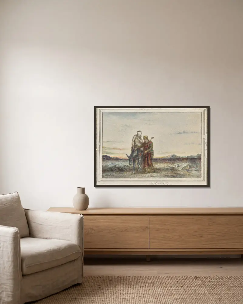 The Good Samaritan av Gustave Moreau inramad på en vägg