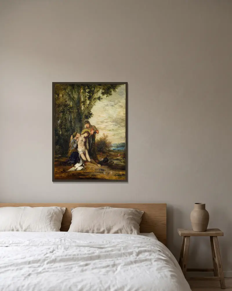 Den martyrade helige Sebastian av Gustave Moreau inramad på en vägg