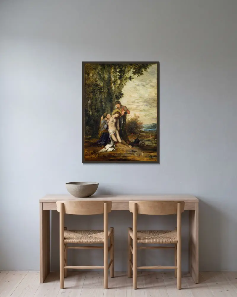 Den martyrade helige Sebastian av Gustave Moreau inramad på en vägg