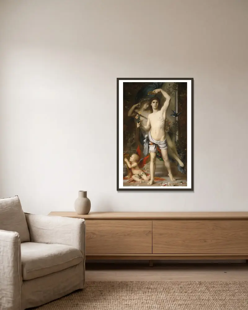 Der junge Mann und der Tod von Gustave Moreau gerahmt an einer Wand