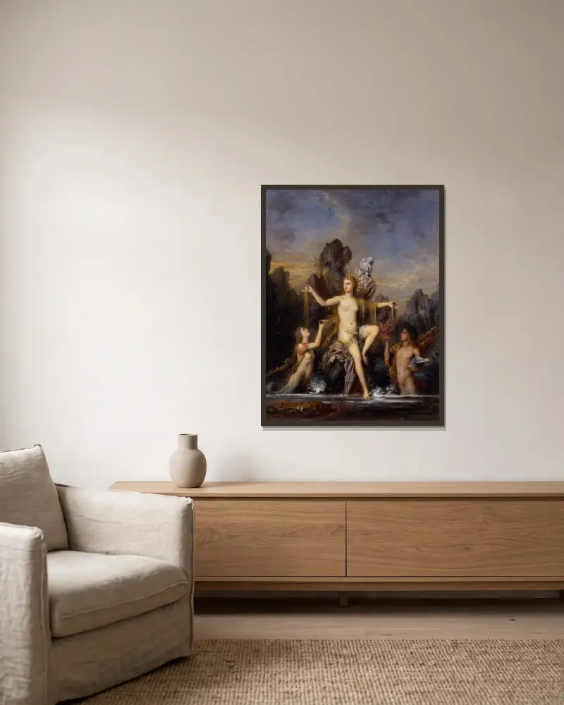 Venus stiger ur havet av Gustave Moreau inramad på en vägg