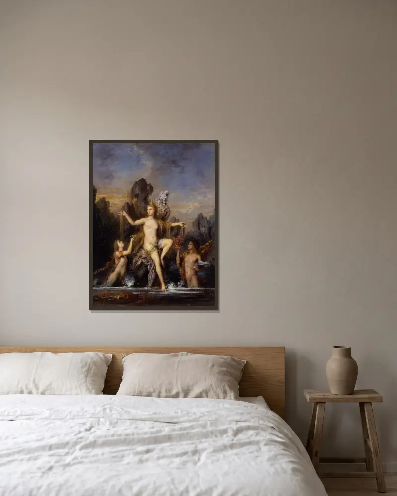 Venus stiger ur havet av Gustave Moreau inramad på en vägg
