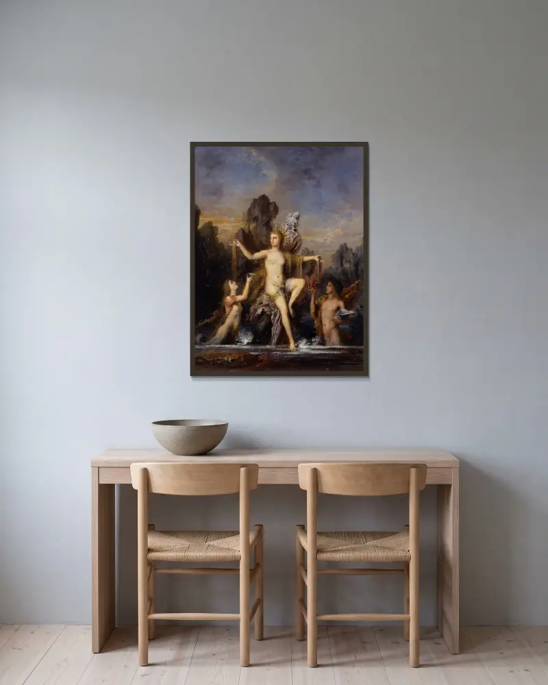 Venus stiger ur havet av Gustave Moreau inramad på en vägg