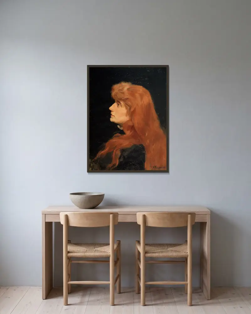 Porträtt av Anna Rodenbach, poeten Georges Rodenbachs hustru av Gustave Vanaise inramad på en vägg