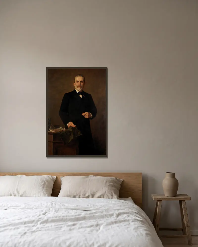 Porträtt av François Hannet av Gustave Vanaise inramad på en vägg