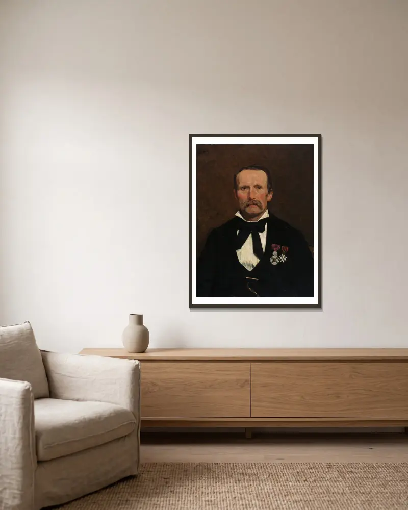 Porträt von Jacob Wiemer von Gustave Vanaise gerahmt an einer Wand