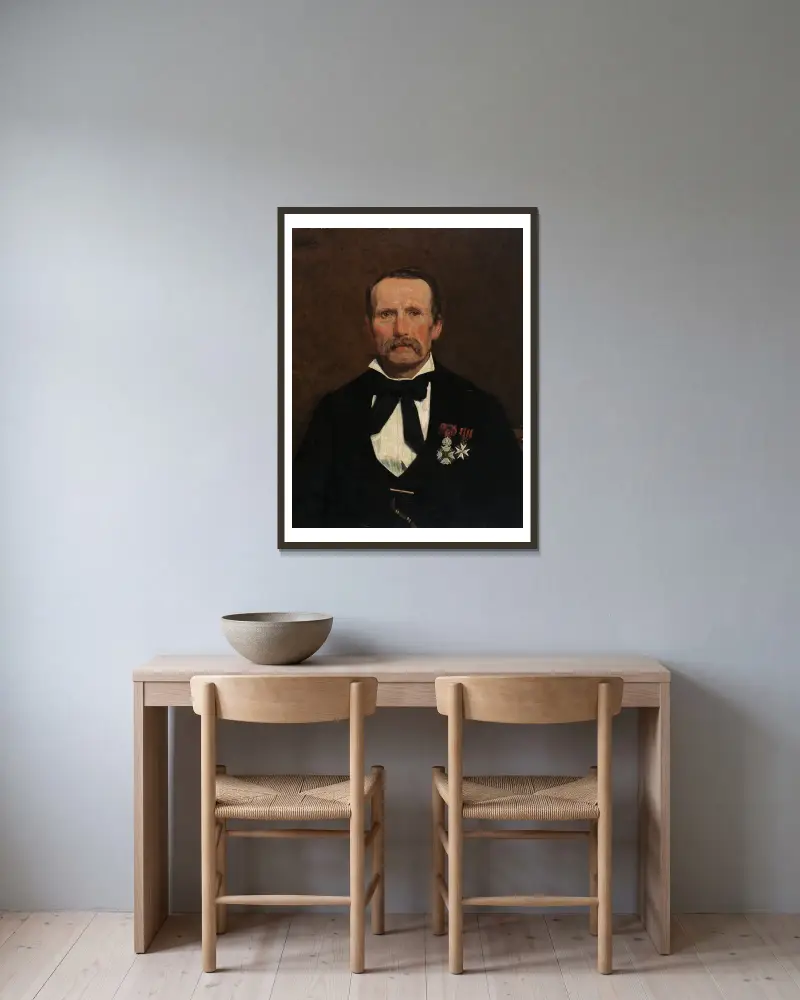 Porträt von Jacob Wiemer von Gustave Vanaise gerahmt an einer Wand