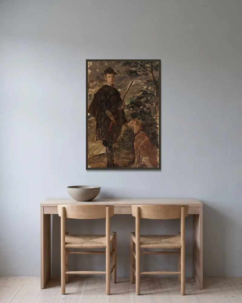 Porträtt av kardinalinfanten don Fernando (efter Diego Rodríguez de Silva y Velázquez) av Gustave Vanaise inramad på en vägg