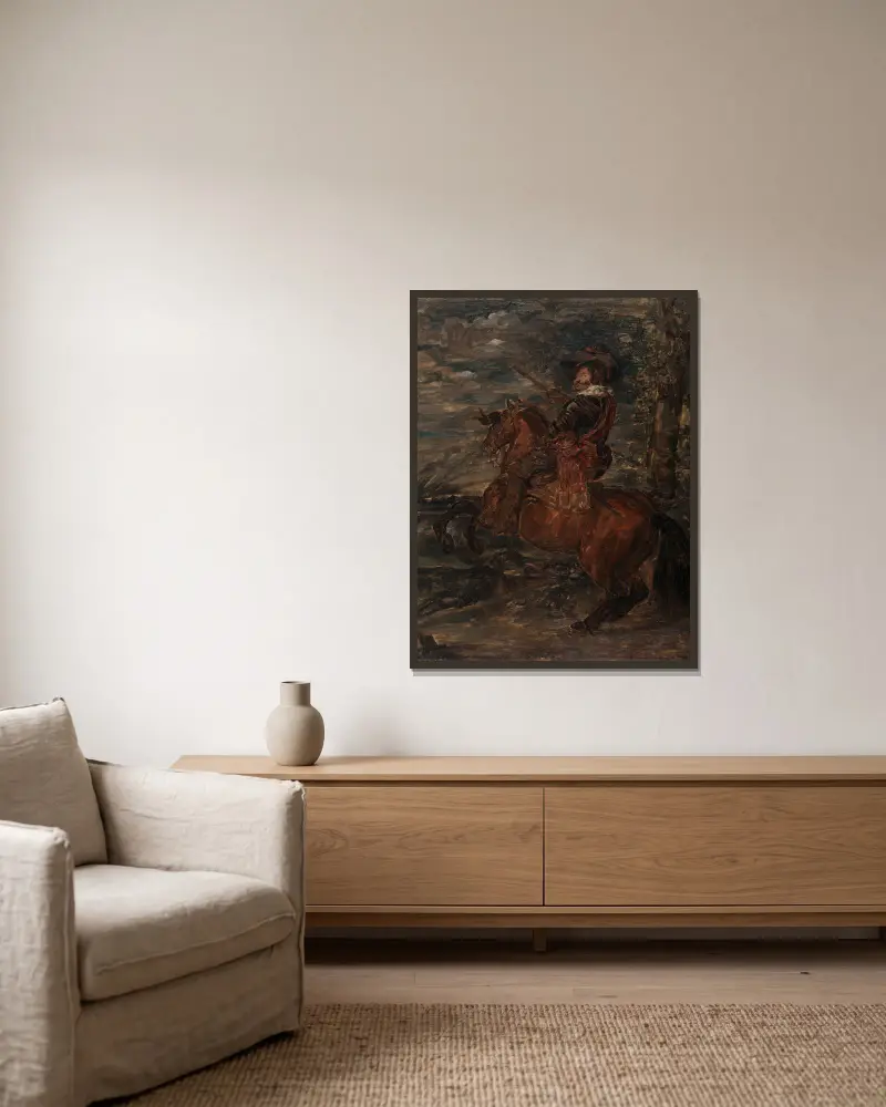 Porträtt av hertigen av Olivares (efter Diego Velázquez) av Gustave Vanaise inramad på en vägg