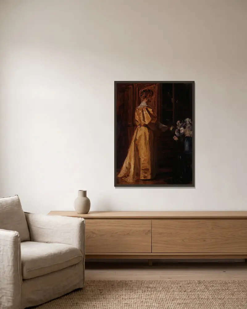 Studie einer jungen Frau von Gustave Vanaise gerahmt an einer Wand