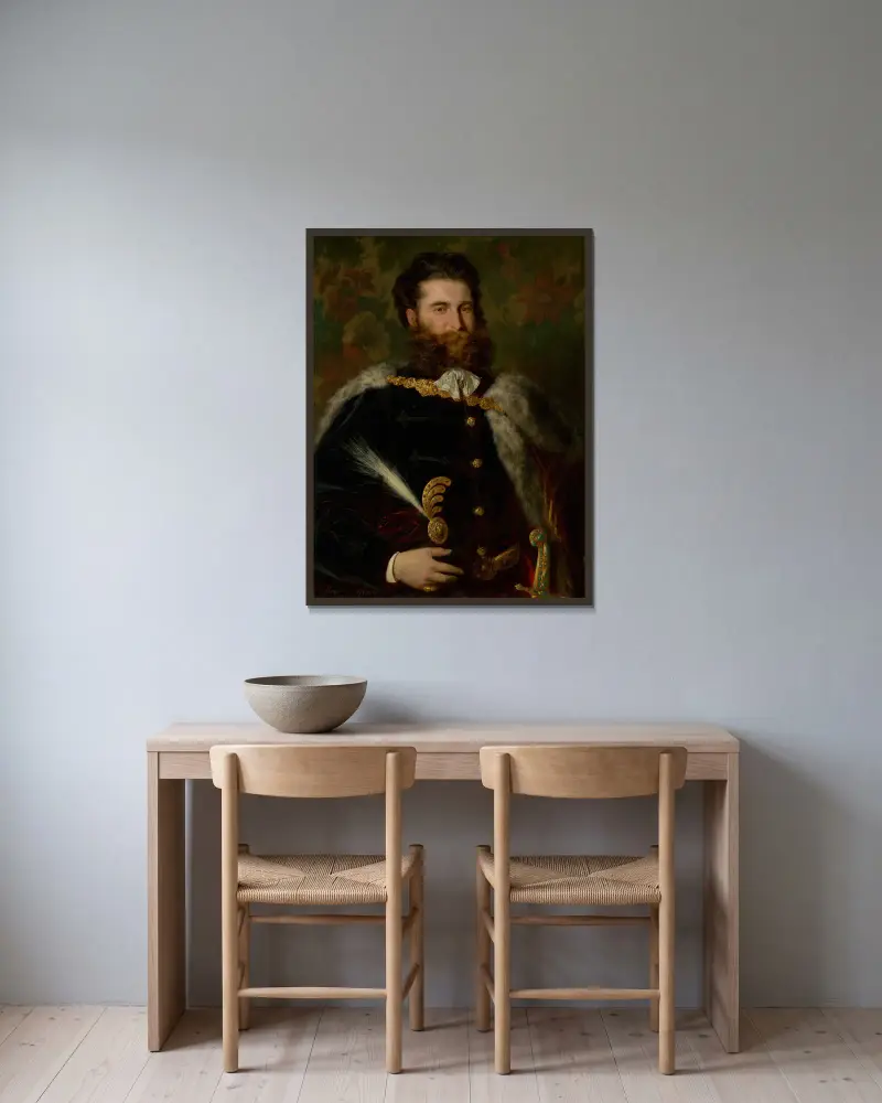 Porträtt av Albert Ujházy av Gyula Benczúr inramad på en vägg