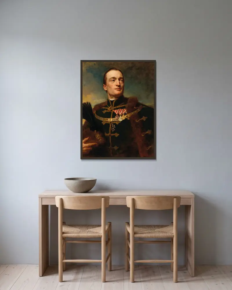 Porträtt av en officer av Gyula Benczúr inramad på en vägg