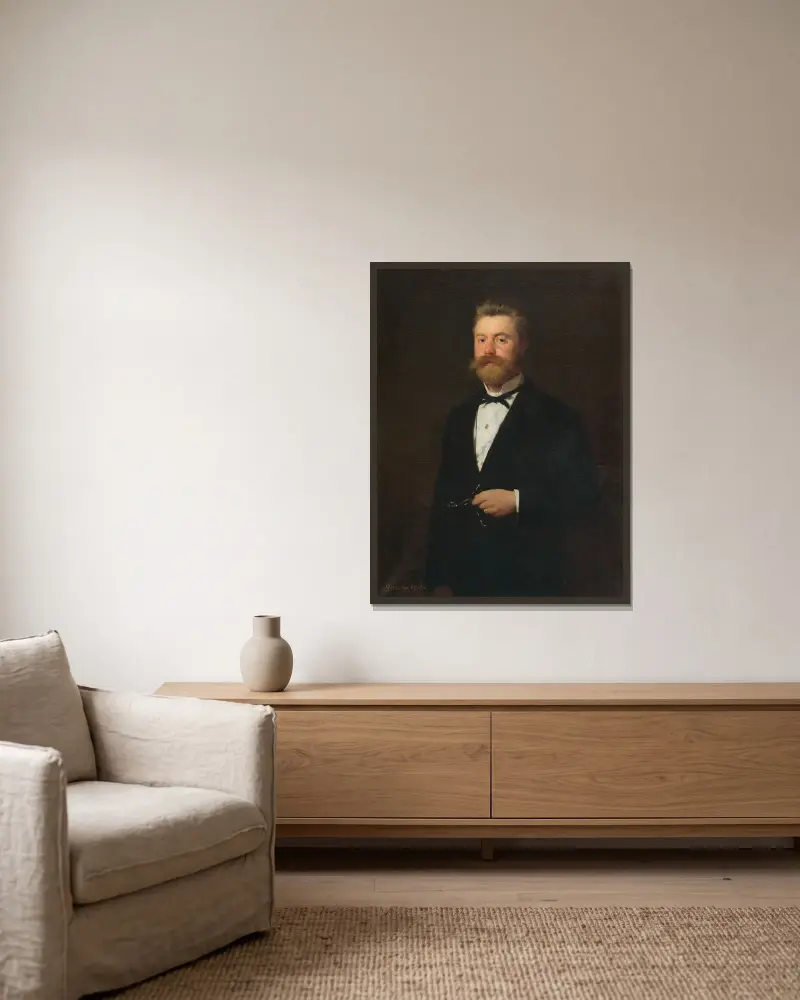 Portrait of Gejza Bencúr. av Gyula Benczúr inramad på en vägg