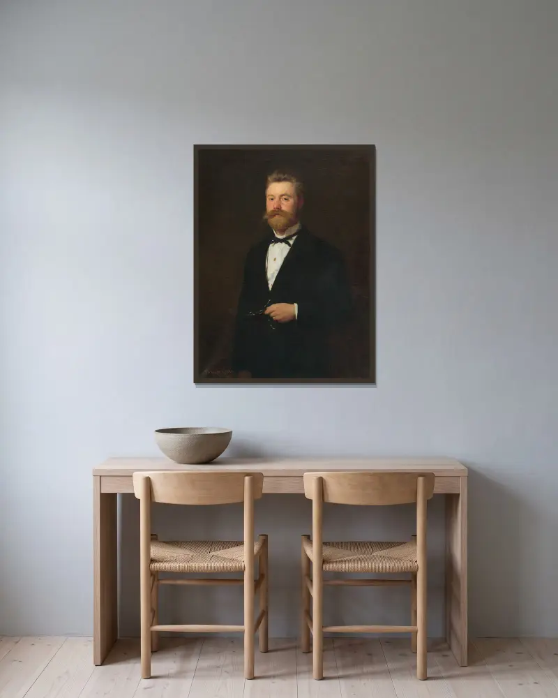 Portrait of Gejza Bencúr. av Gyula Benczúr inramad på en vägg