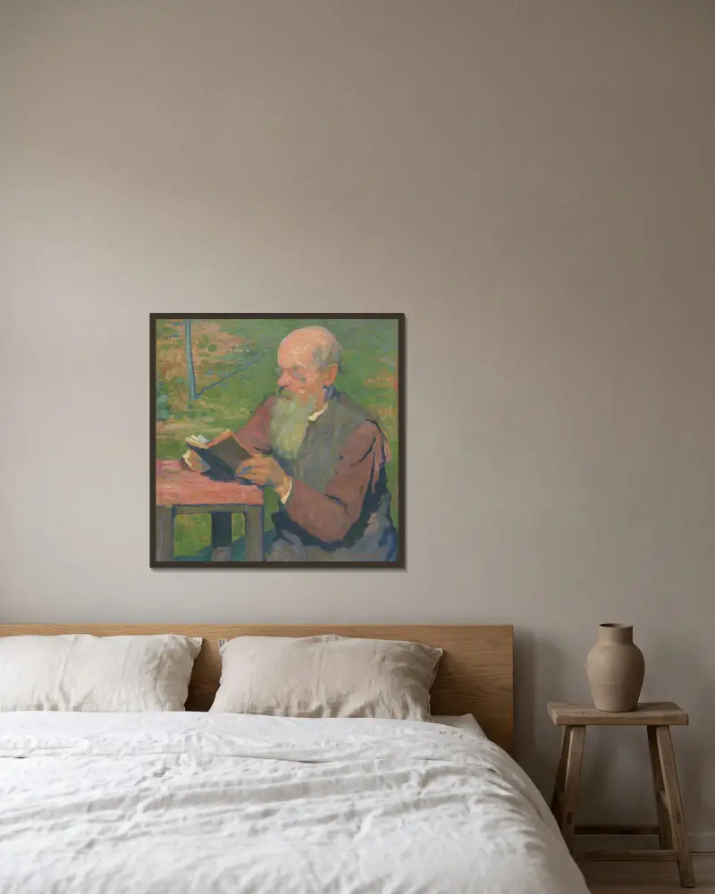 Ein lesender alter Mann von Elemír Halász-Hradil gerahmt an einer Wand