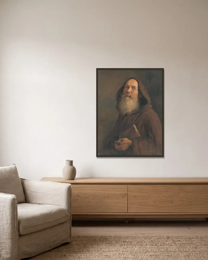 Studie eines Mönchs von Elemír Halász-Hradil gerahmt an einer Wand