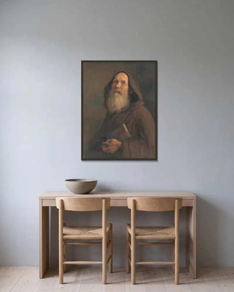 Studie eines Mönchs von Elemír Halász-Hradil gerahmt an einer Wand
