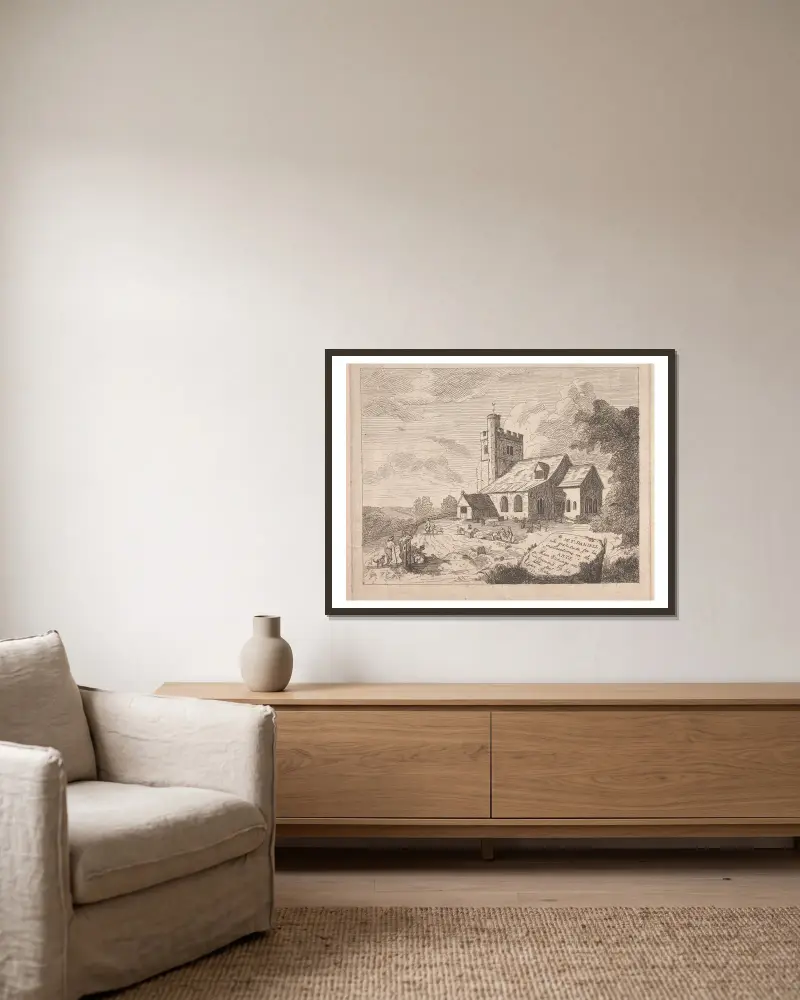 Little Missenden Church von Südosten von John Hamilton Mortimer gerahmt an einer Wand