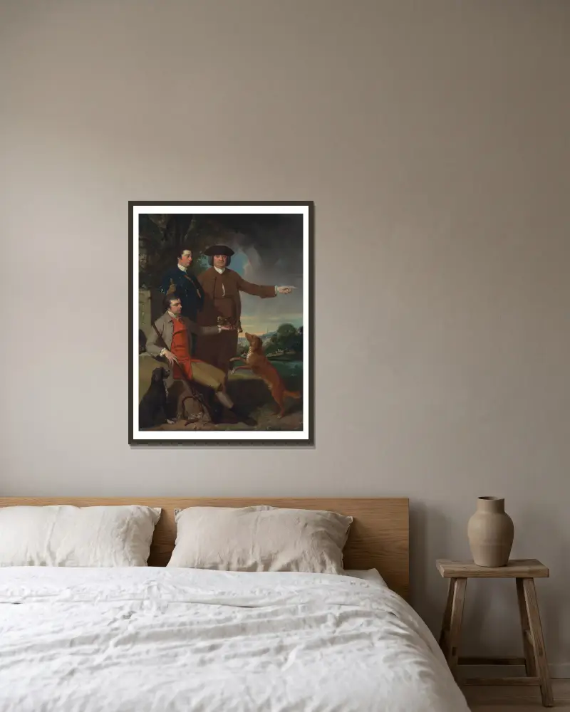Selbstporträt mit seinem Vater und seinem Bruder von John Hamilton Mortimer gerahmt an einer Wand