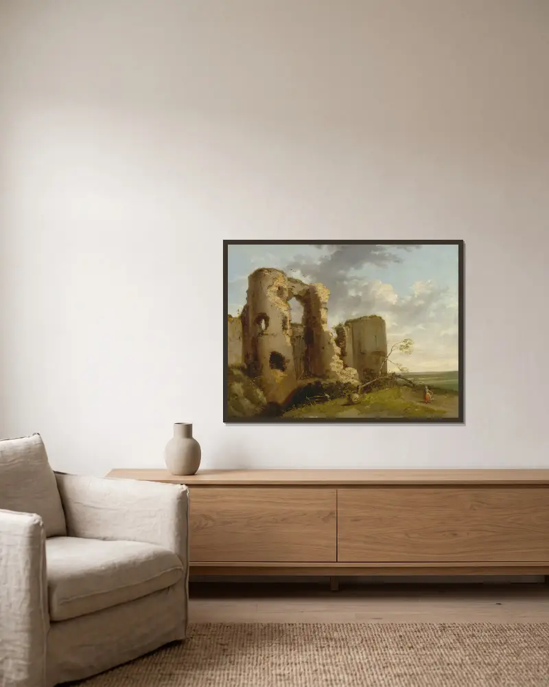 Västra porten, Pevensey Castle, Sussex av John Hamilton Mortimer inramad på en vägg