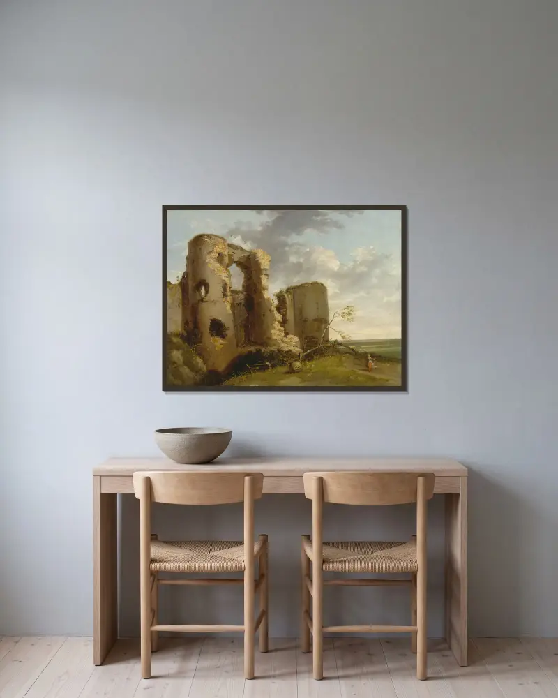 Västra porten, Pevensey Castle, Sussex av John Hamilton Mortimer inramad på en vägg
