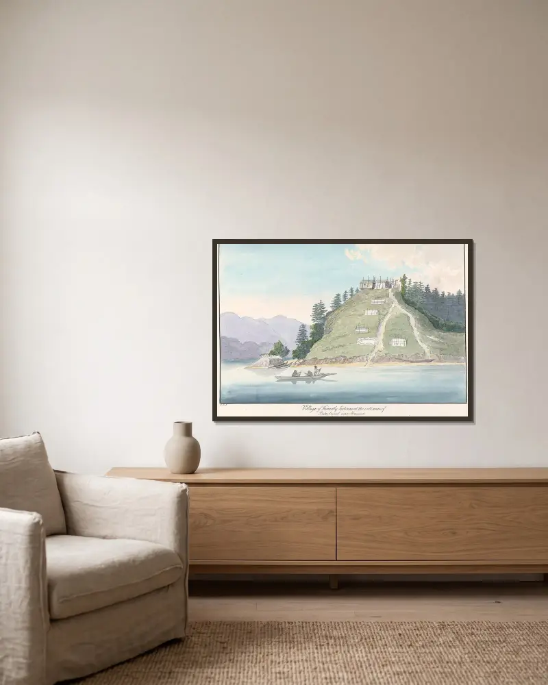 Dorf freundlicher Indianer an der Einfahrt zum Buter-Kanal bei Hanover von Charles Hamilton Smith gerahmt an einer Wand