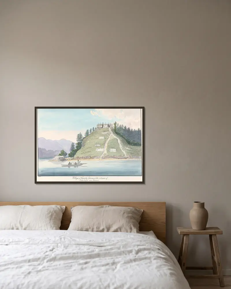 Dorf freundlicher Indianer an der Einfahrt zum Buter-Kanal bei Hanover von Charles Hamilton Smith gerahmt an einer Wand