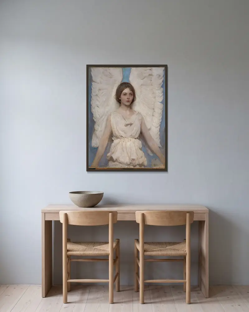 Angel av Abbott Handerson Thayer inramad på en vägg