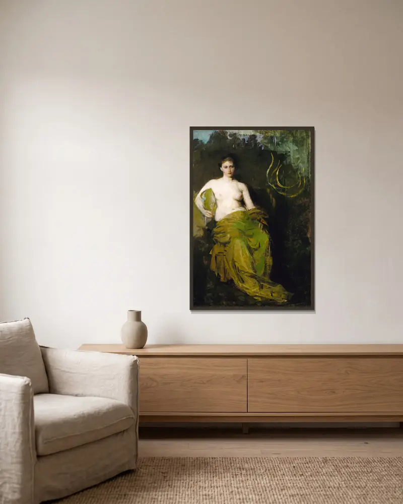 Half Draped Figure av Abbott Handerson Thayer inramad på en vägg