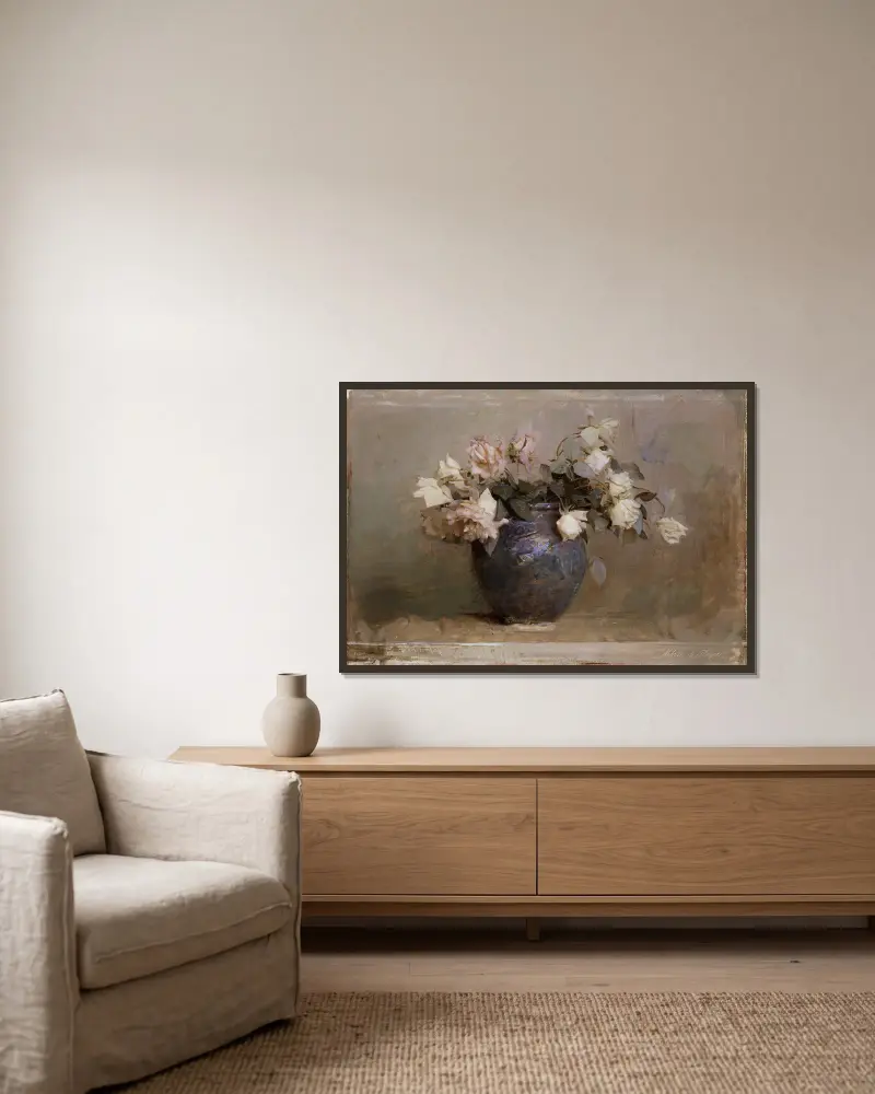 Roses av Abbott Handerson Thayer inramad på en vägg