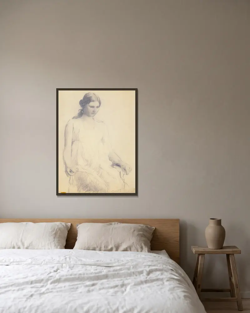 Studie av en ung kvinna av Abbott Handerson Thayer inramad på en vägg