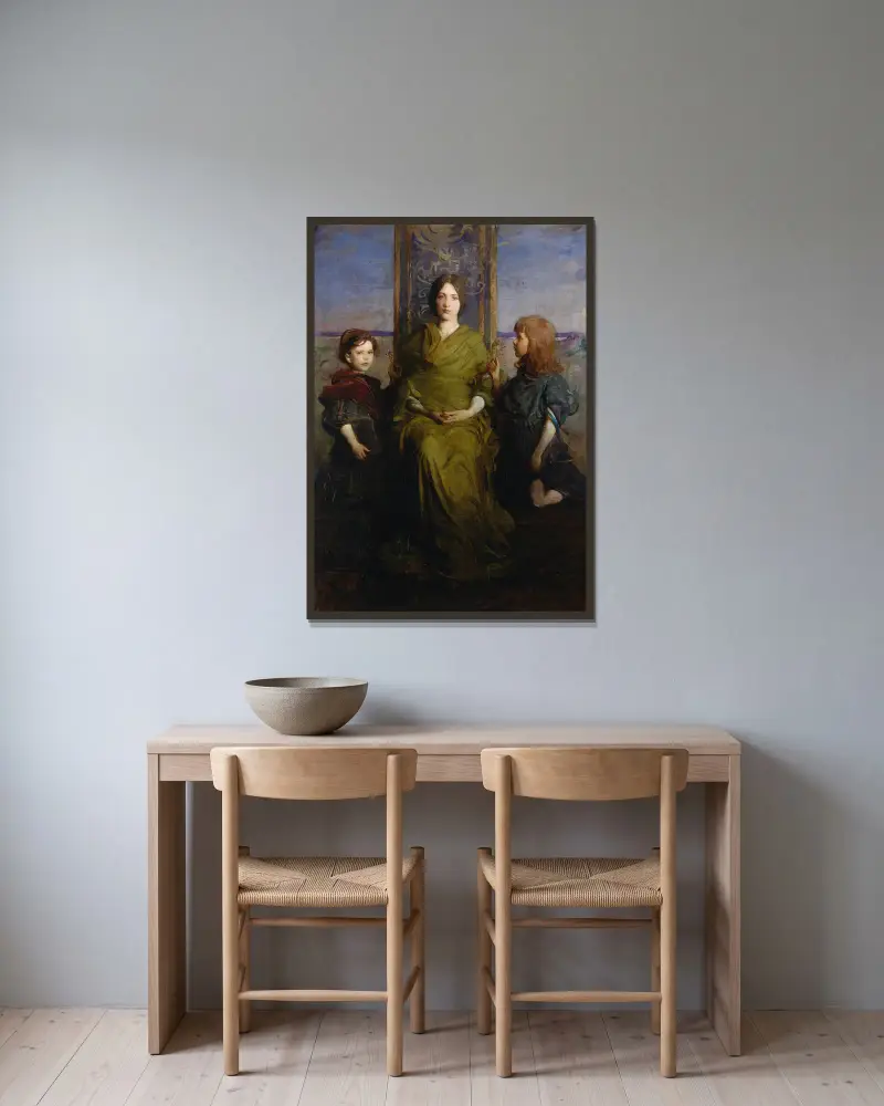 Virgin Enthroned av Abbott Handerson Thayer inramad på en vägg