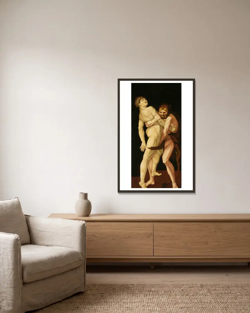 Herakles und Antaios von Hans Baldung gerahmt an einer Wand