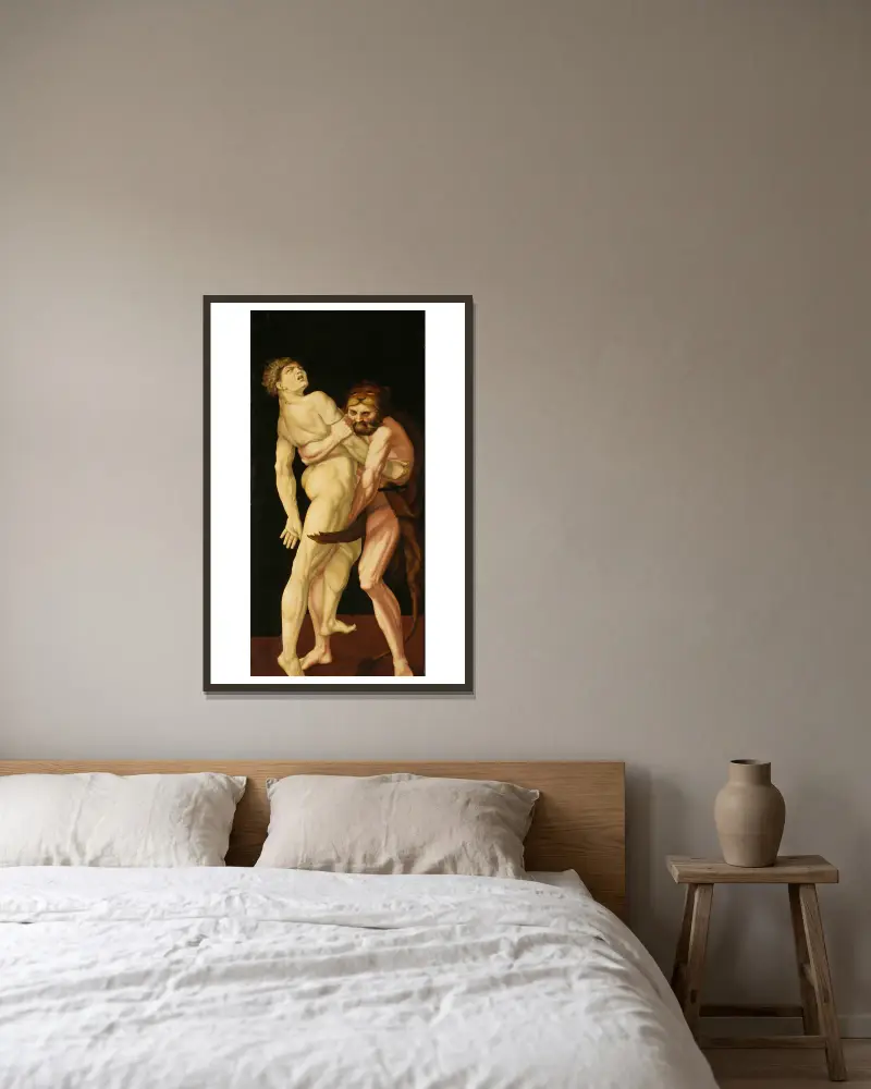 Herakles und Antaios von Hans Baldung gerahmt an einer Wand