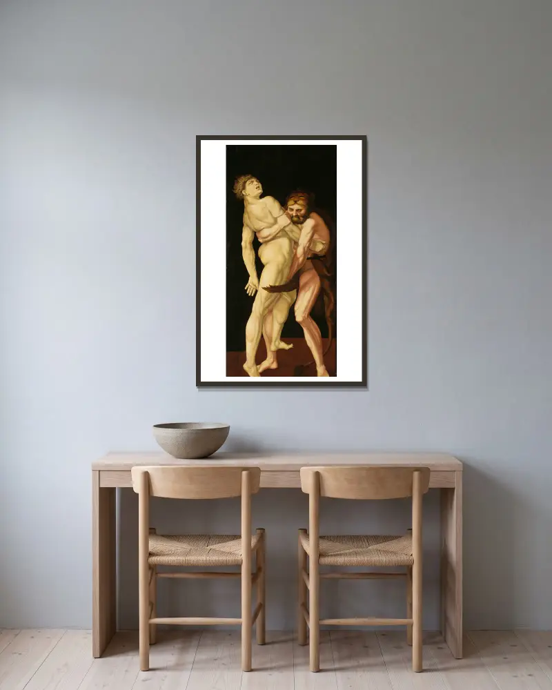 Herakles und Antaios von Hans Baldung gerahmt an einer Wand