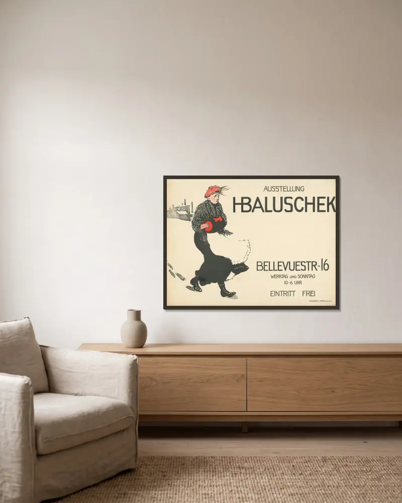 Ausstellung Hans Baluschek. Bellevuestraße 16 Berlin von Hans Baluschek gerahmt an einer Wand