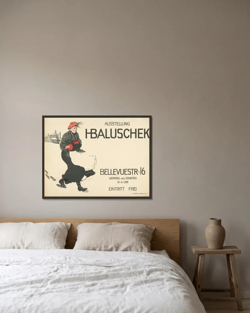 Ausstellung Hans Baluschek. Bellevuestraße 16 Berlin von Hans Baluschek gerahmt an einer Wand