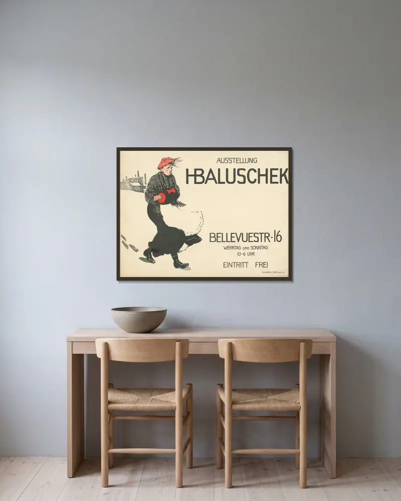 Ausstellung Hans Baluschek. Bellevuestraße 16 Berlin von Hans Baluschek gerahmt an einer Wand