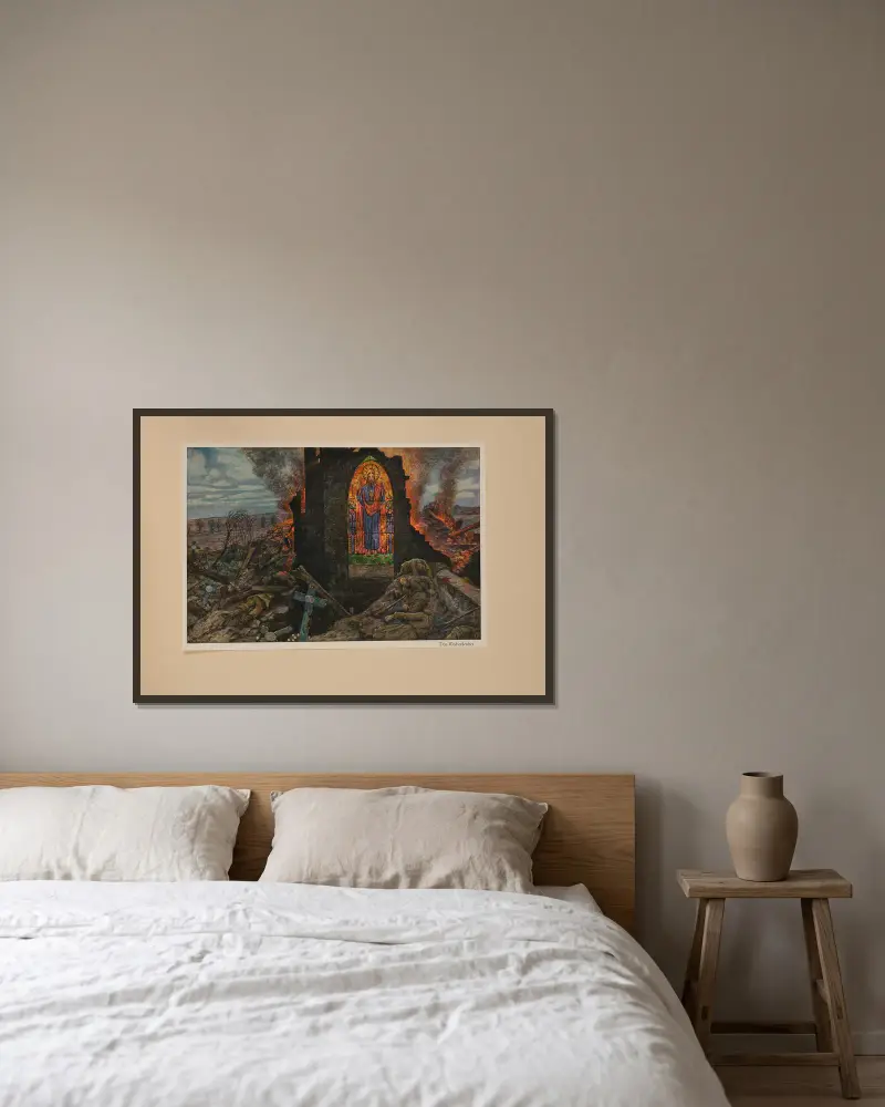 Das Kirchenfenster av Hans Baluschek inramad på en vägg