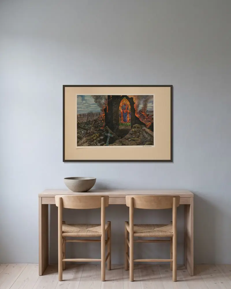 Das Kirchenfenster av Hans Baluschek inramad på en vägg