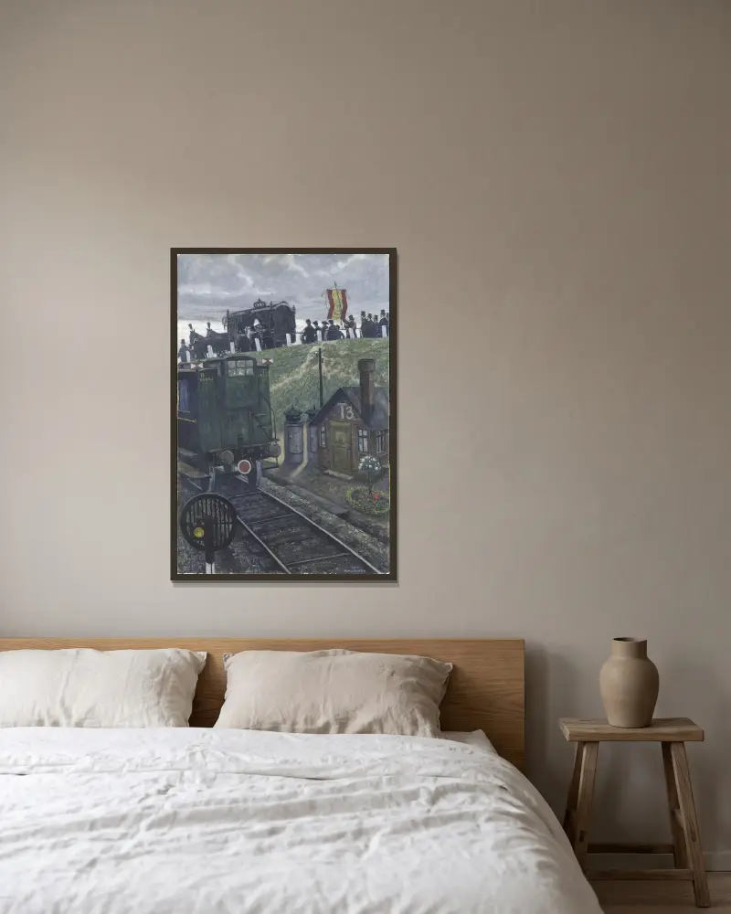 Der letzte Wagen av Hans Baluschek inramad på en vägg