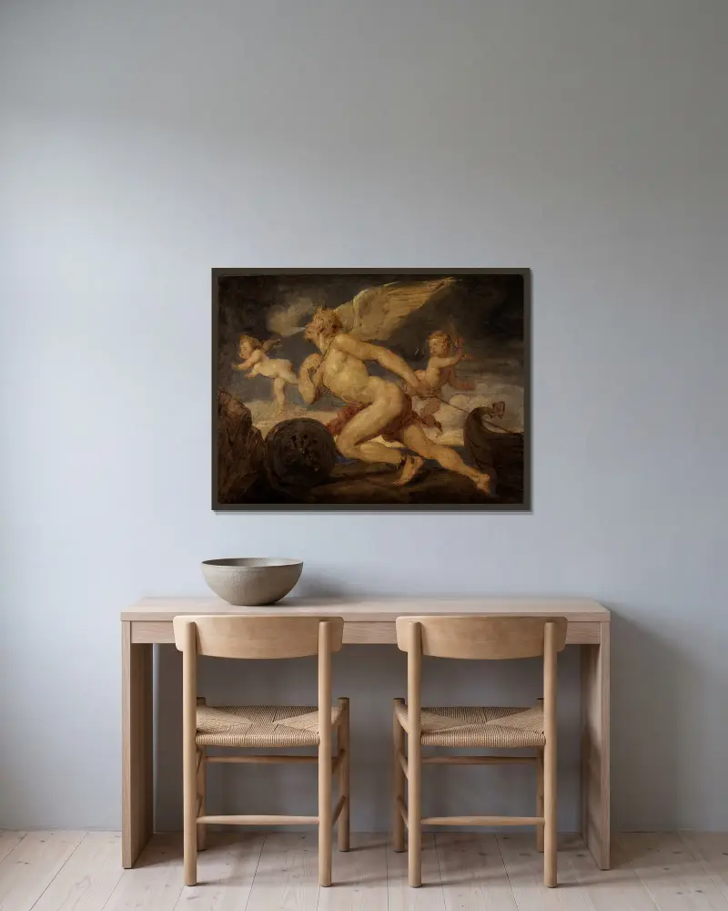 Allegorie der Dampfkraft von Hans Canon gerahmt an einer Wand