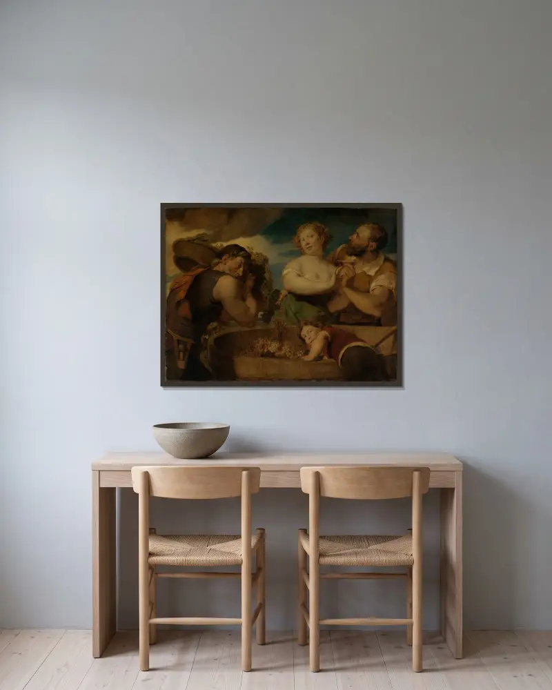 Weinlese von Hans Canon gerahmt an einer Wand