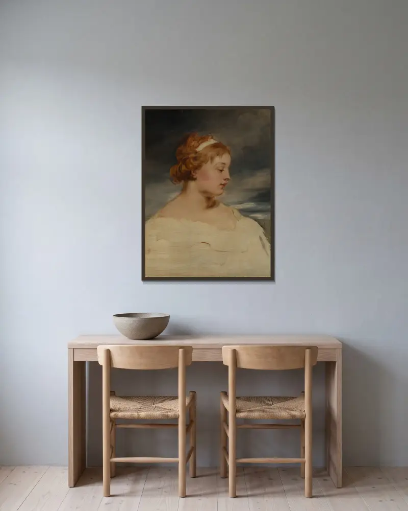 Porträtt av en flicka av Hans Canon inramad på en vägg